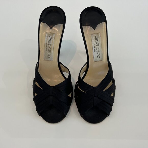 JIMMY CHOO BLACK SILK SATIN SLIDE SANDALS SIZE IT 38 / US 8 - Picture 6 of 16